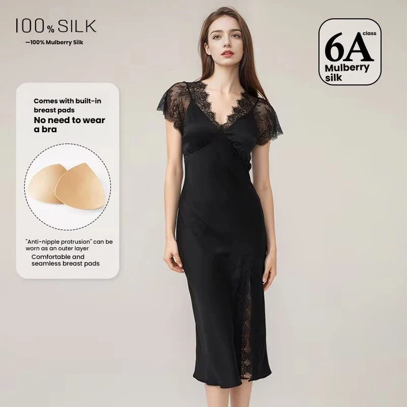 Lace Dress - Kadınlar için Seksi Dantel İpek Gecelik
