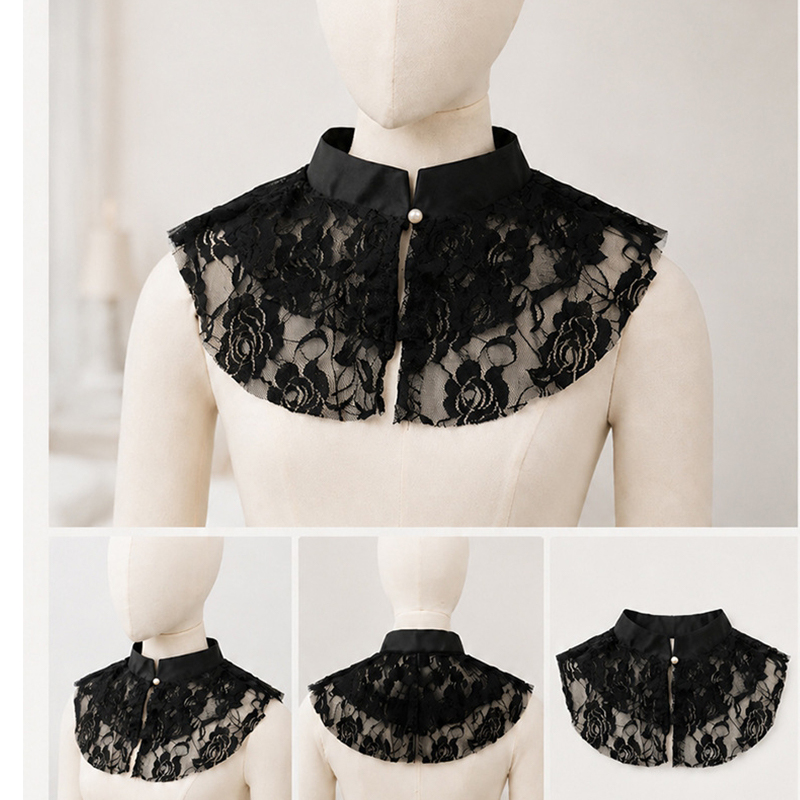 Lace Dress - Zarif Dantel Çiçekli Sahte Yaka Şal